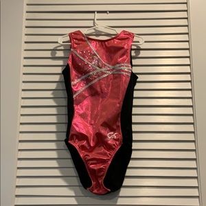 Pink, black, and White GK leotard